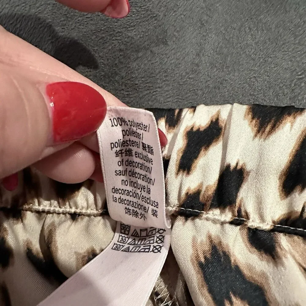 Victoria’s Secret Leopard  Print Silky Satin Drawstring Pajama Lounge Pants Sz L